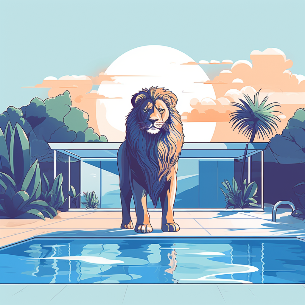 Lion gaurding pool